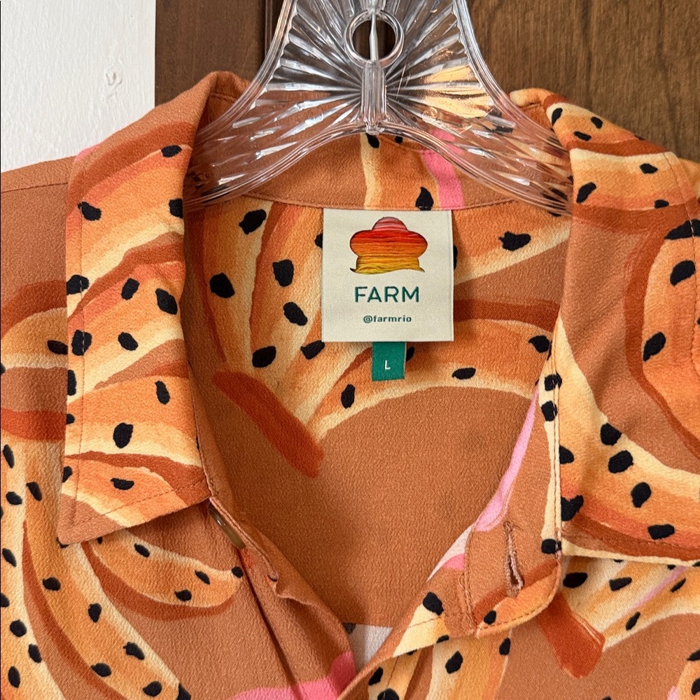 Farm Rio Orange and Pink Banana Print Shirt - Picture 2 of 4